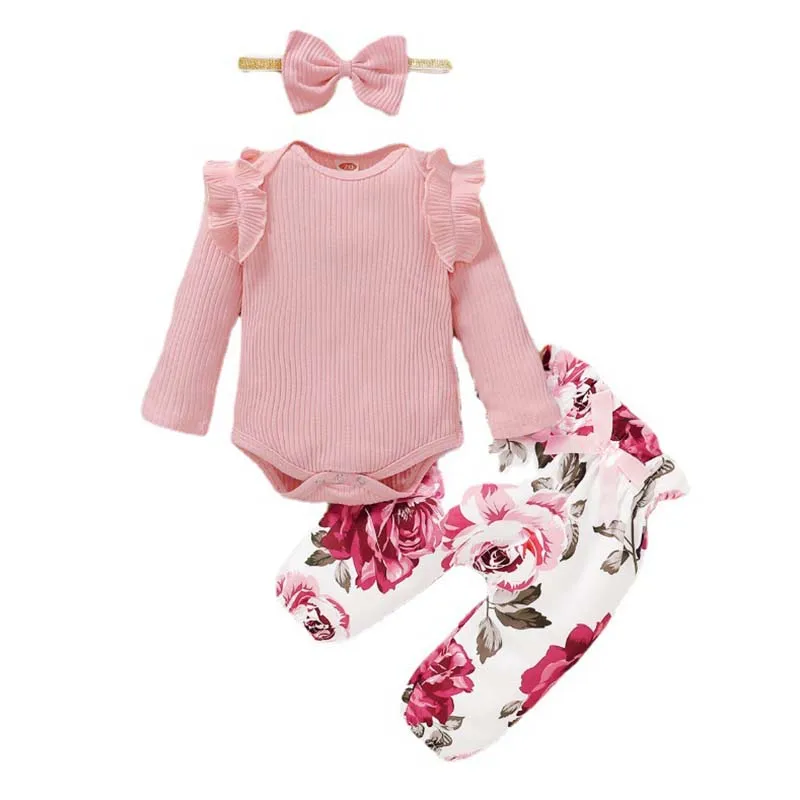 

Long sleeve 3pcs baby romper infant clothing flowers cotton baby girls' clothing sets