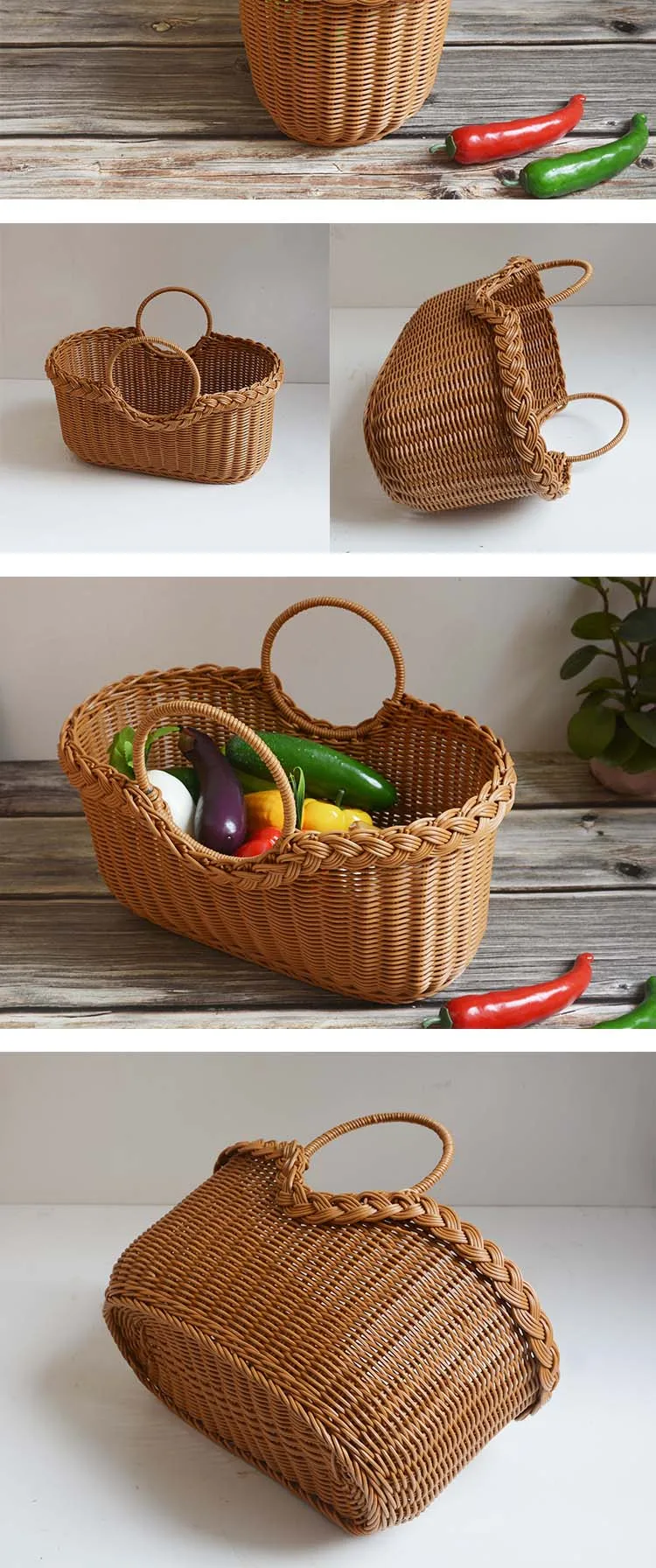 藤制椭圆形篮子礼品提手野餐空水果礼品篮手工编织收纳蔬菜篮购物