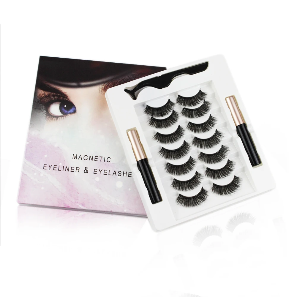 

Free Sample Wholesale Magnetic Lashes Private Label 7 Pairs Magnetic False Eyelashes 3D Magnet Lash Strips Kit, Natural black