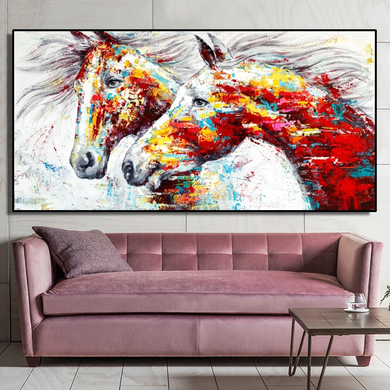 Wall Art Decor Canvas Painting Abstract Colorful Two Horses Poster Print Canvas Art Pictures For Kids Room Cuadros Home Decor Buy Canvas Wall Art Handmade Wall Paintings Product On Alibaba Com