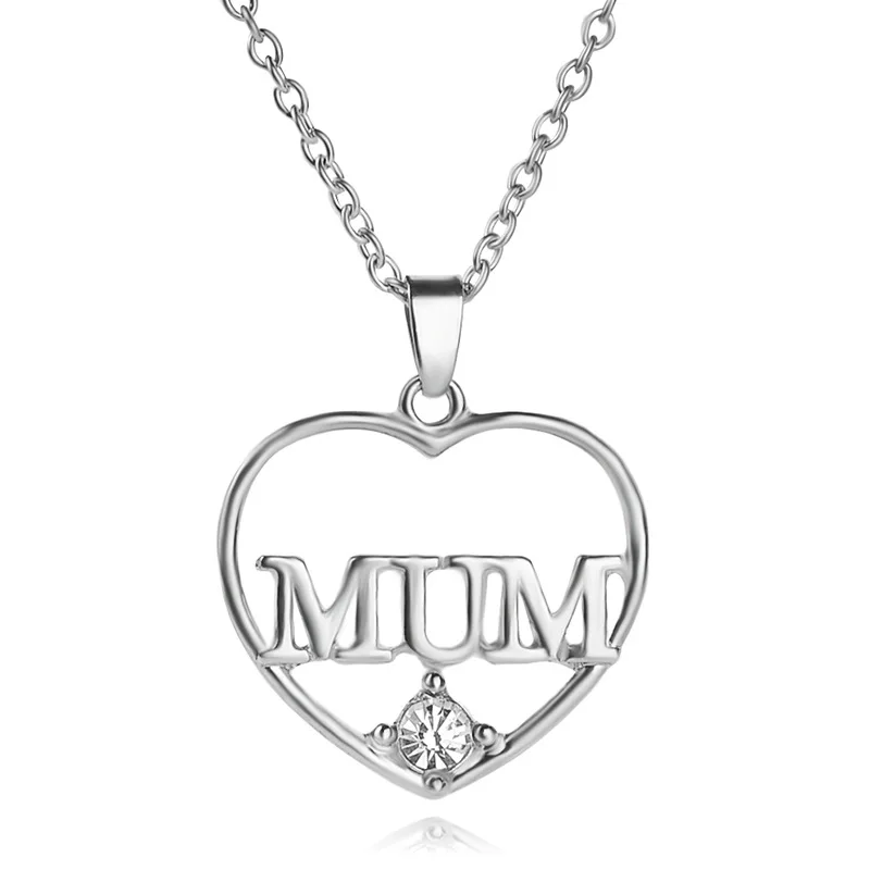 

Foreign trade simple jewelry MUM/mom letter peach heart diamond necklace family love love mother plot gift, Silver, gold