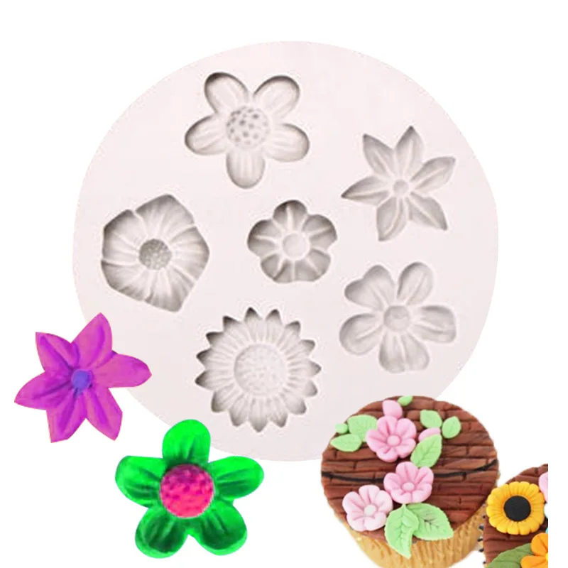 

6 Flower Sunflower Chrysanthemum Liquid Silicone Moulding Mould Fondant Chocolate Cake Decoration Mould Making Handicraft Mould