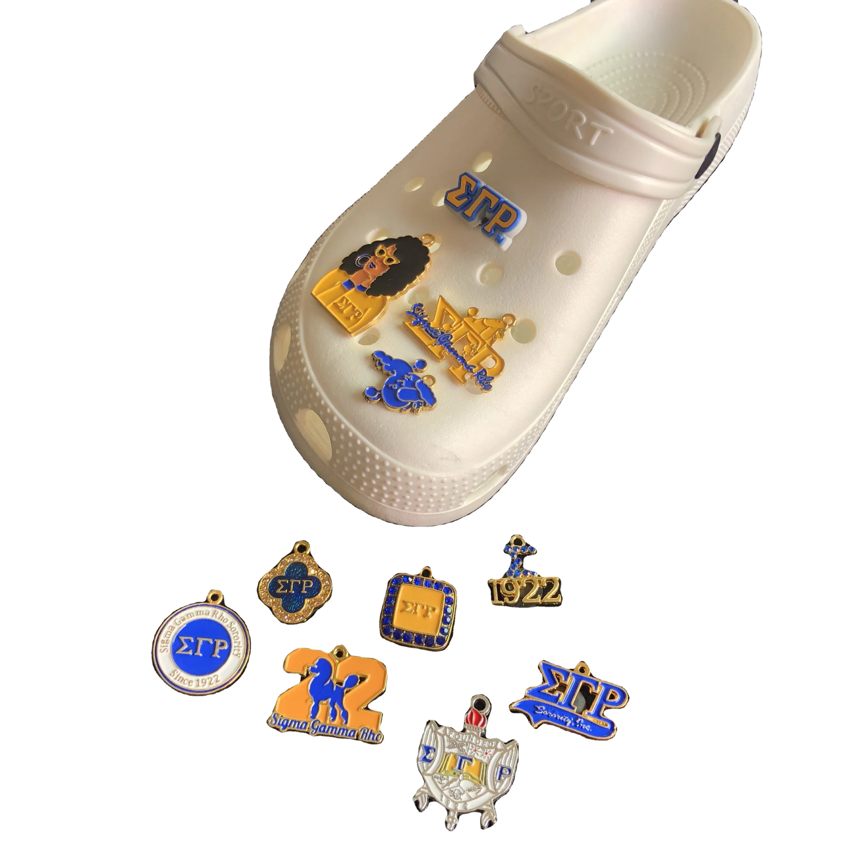 

Metal Sororities Cro Shoe Charms Sigma Gamma Rho Shoe Ornaments SGRho Gold Poodle Jewels 1922 Sandal Charms Shoe Accessory