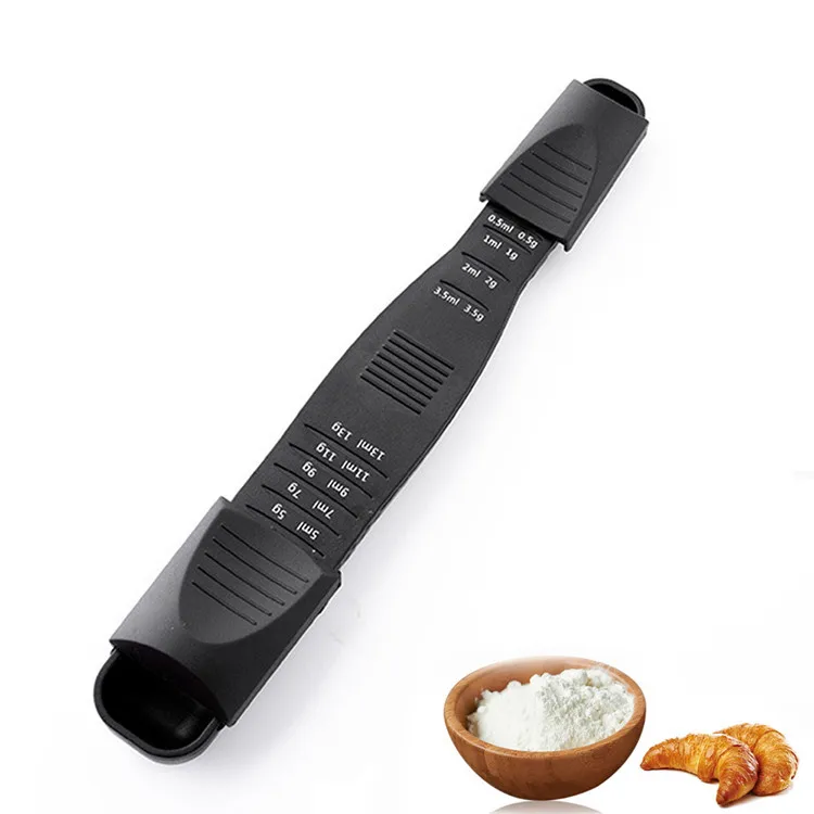 

Kitchen Baking Plastic PP Scoop Adjustable Scale Dual Side Measuring Digital Spoon, Black/pink