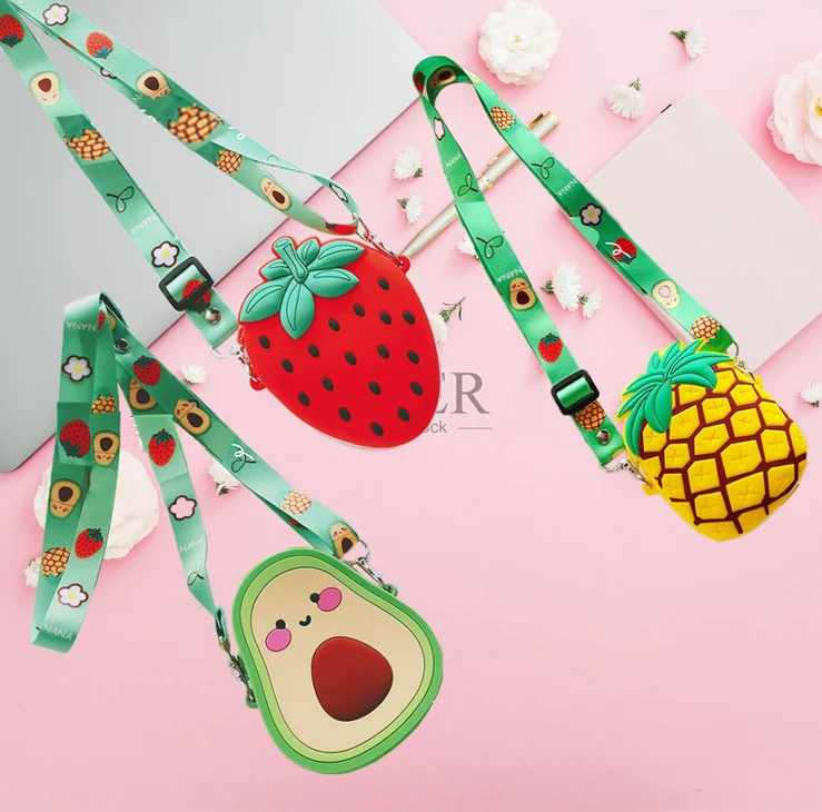

2021 hot sale silicone avocado coin purse bag baby children parent-child shoulder bag princess fruit mini crossbody small bag