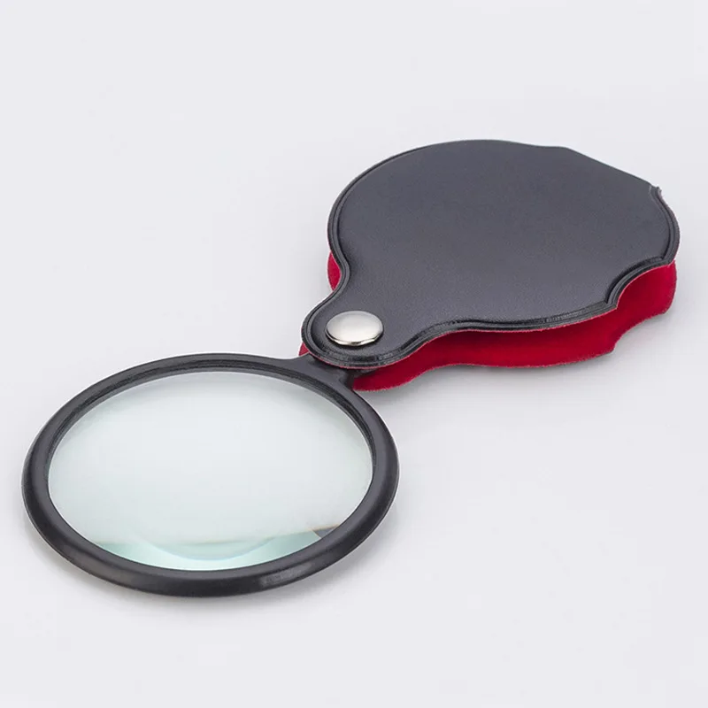 

Large Plastic 50MM Portable Reading 8x Tempered Glass Artificial Leather Handheld Folding Magnifier