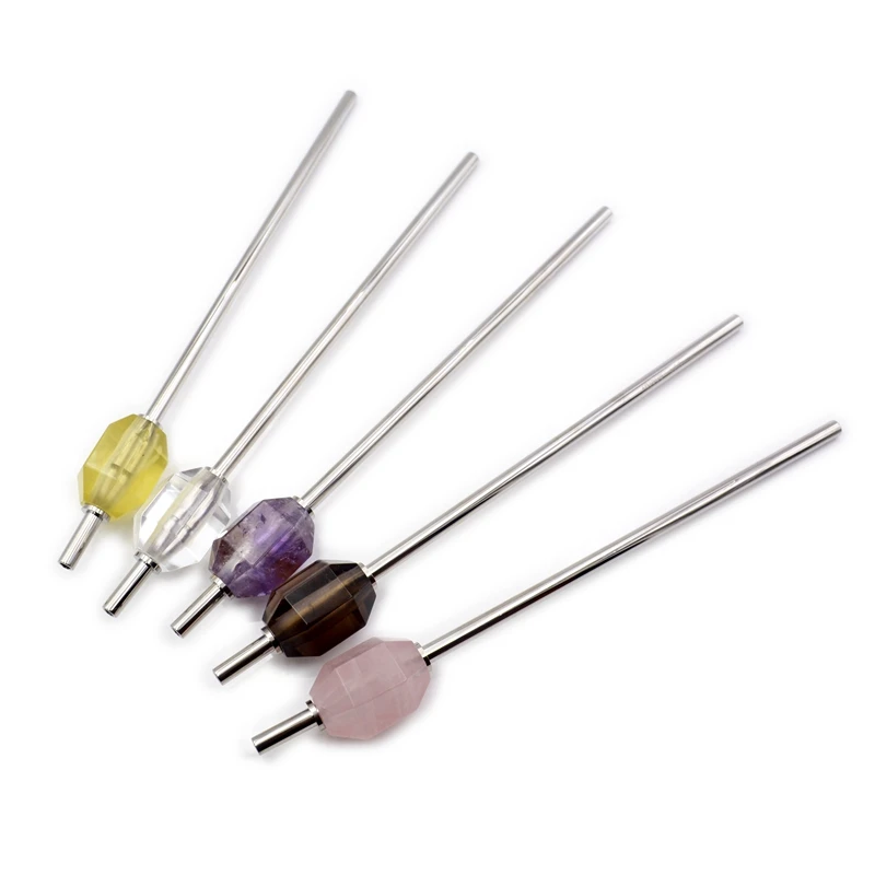 

Natural Gemstone crystal straw combined with stainless steel matched immortal energy healing cup energy sucker stone amethyst, Multi colors