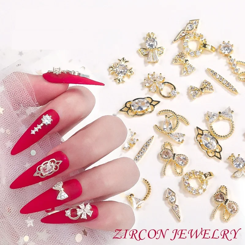 

New fashion instragram hot factory luxury alloy nail art decoration studded with rhinestone jewelry nail art accessories, 12 options