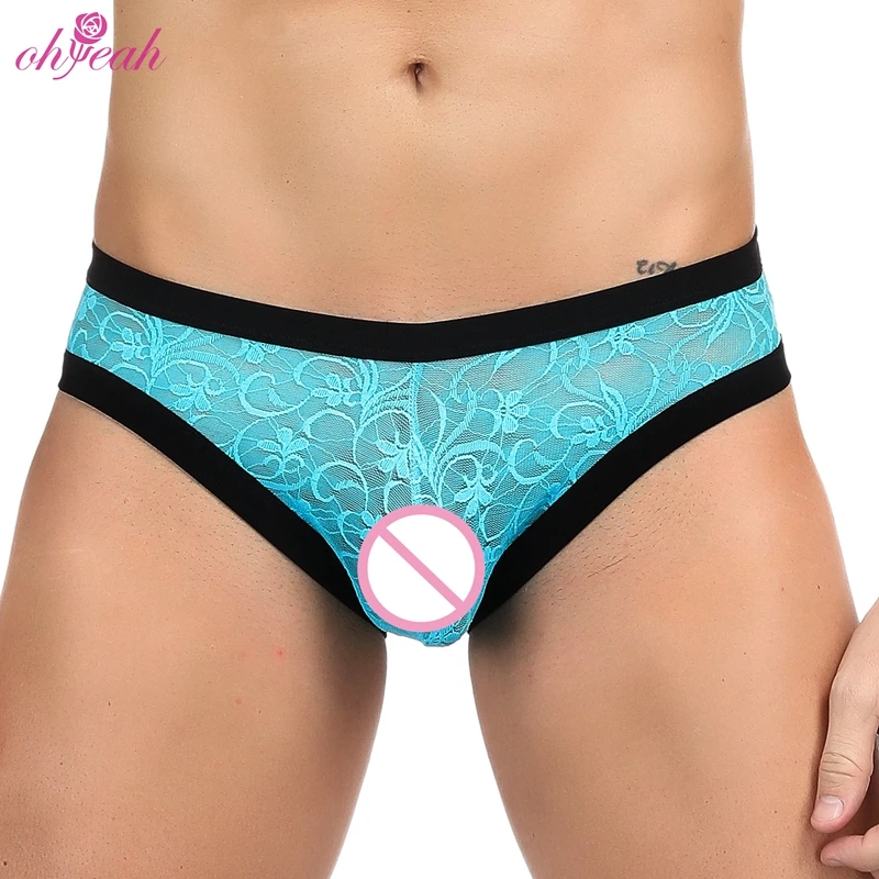 

High quality soft mesh lace transparent men thong sexy underwear