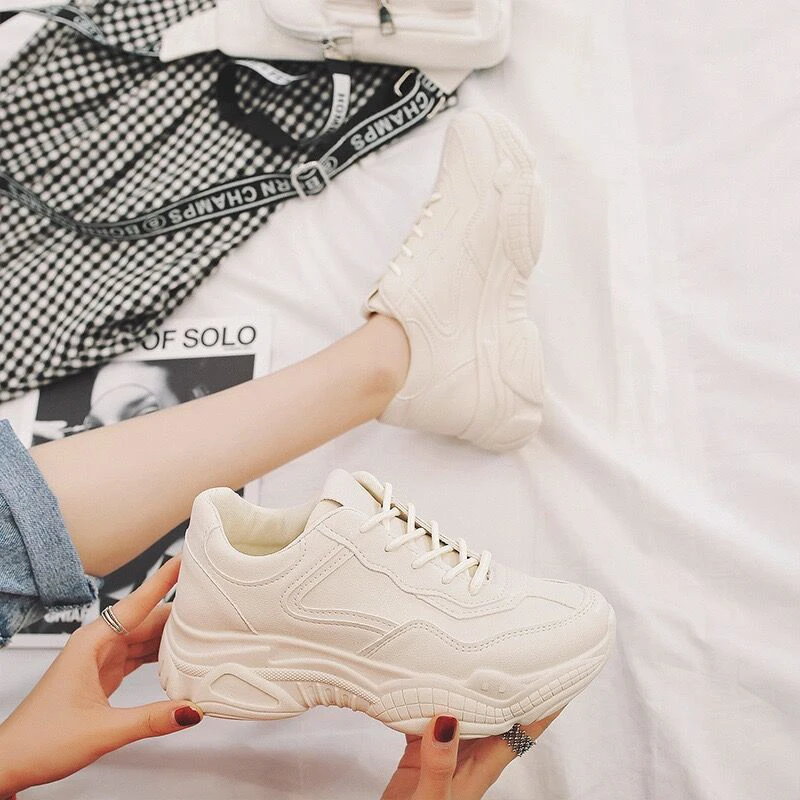 

X518 Women Winter Spring Fashion Thick Sole Pu Leather Sneakers White Chunky Shoes, As picture or custom