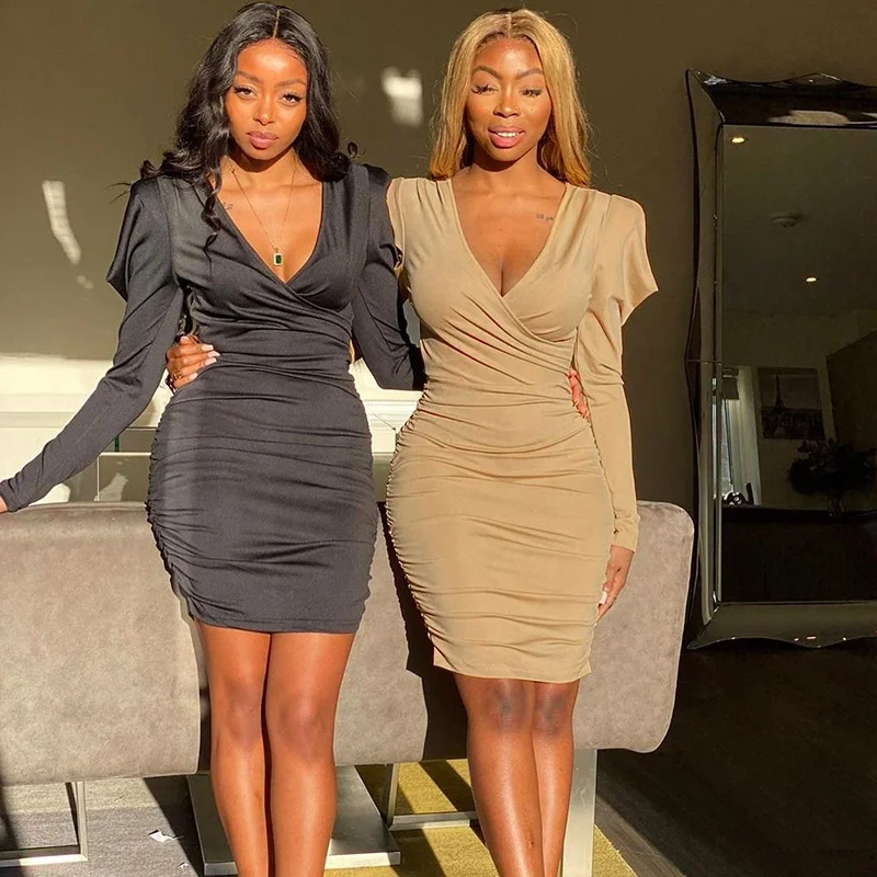 

Wholesale dresses for women v neck sexy milk silk dresses women lady elegant sexy, Khaki/black