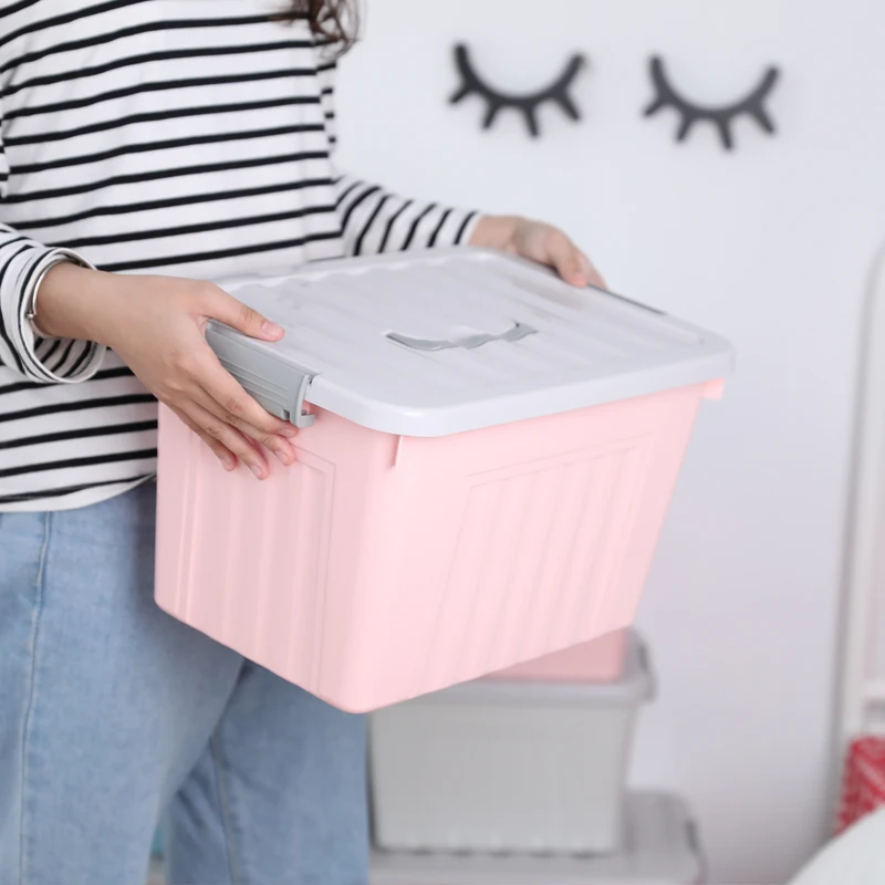 

Factory Wholesale Sundries organizers Stackable Snack Bins Plastic Storage Boxes with Lid, Pink,gray,blue
