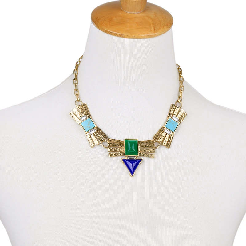 

xl00614a Triangular Square Stone Gold-plated Metal Women Necklace Jewelry, As picture