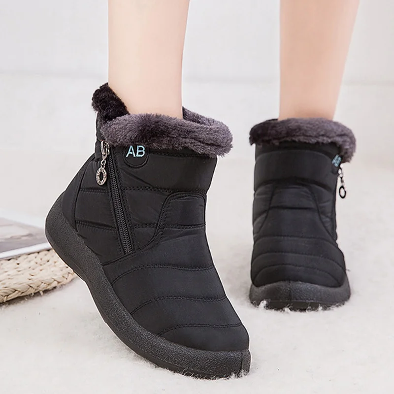 

2021 new warm snow boots women plus fluffy waterproof cotton shoes mid-top waterproof warm boots, As pic