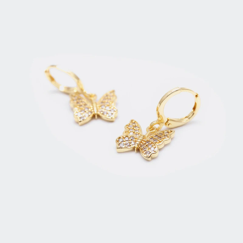 

butterfly earrings hot sale brass jewelry CZ butterfly wing earrings, Gold silver
