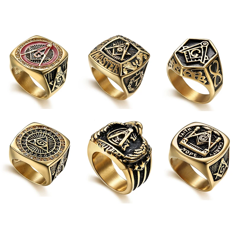 

Spot Freemasonry Ring Retro punk mens stainless steel fashion jewelry custom masonic ring