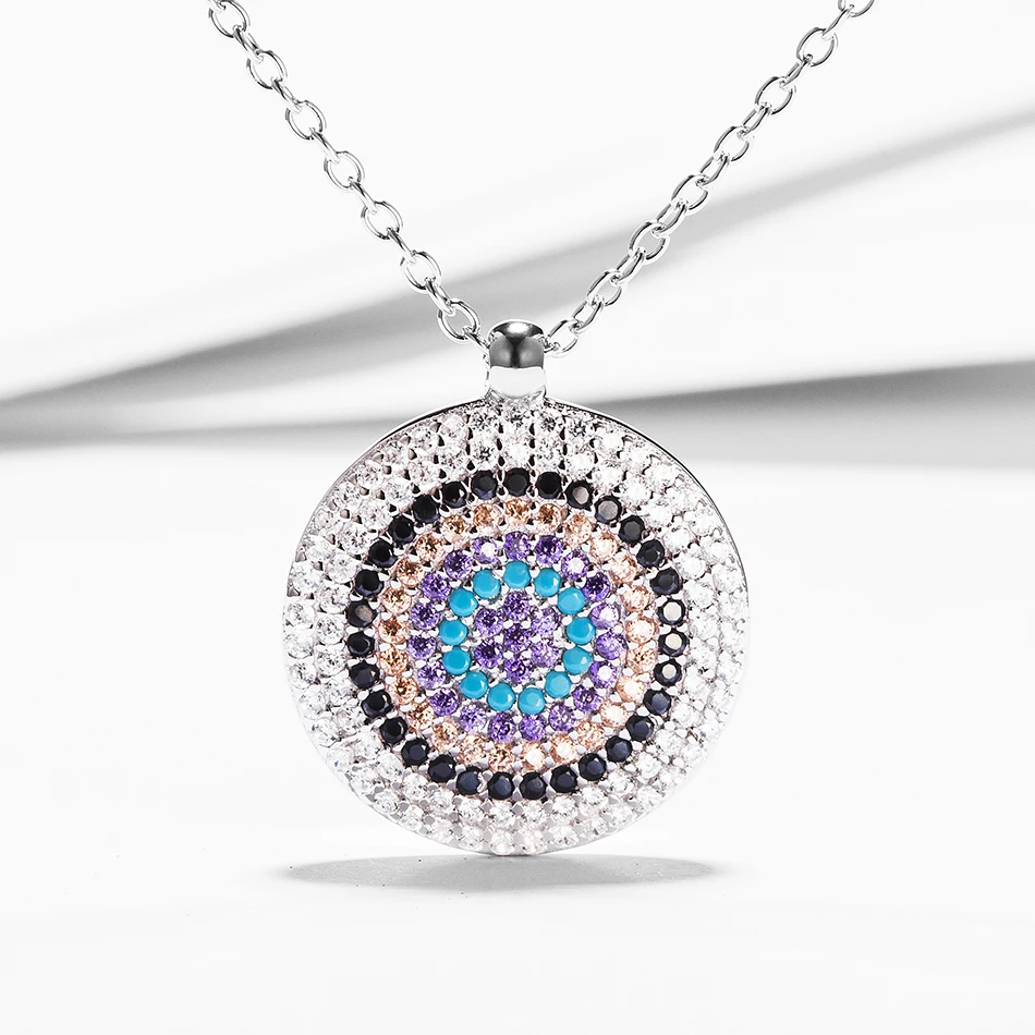 

Noble 100% 925 Sterling Silver Necklace Colorful Crystal Lucky Eye Pendants Necklaces for Women Fashion Jewelry
