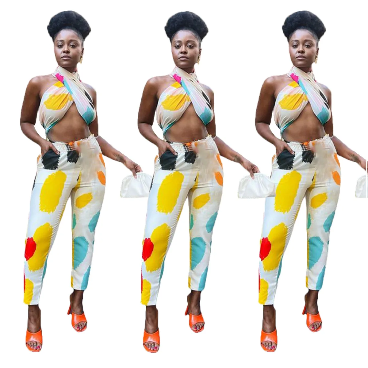 

Wholesale Fashionable Women Multicolor Open Back Sleeveless Sexy Two Piece Set