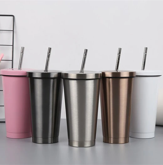 

MOQ 50PCS Custom Laser Engraved Logo 17OZ Insulated Water Tumbler Coffee Cup Car Tumbler with Stainless Steel Straw, Silver, black, pink, gray, gold