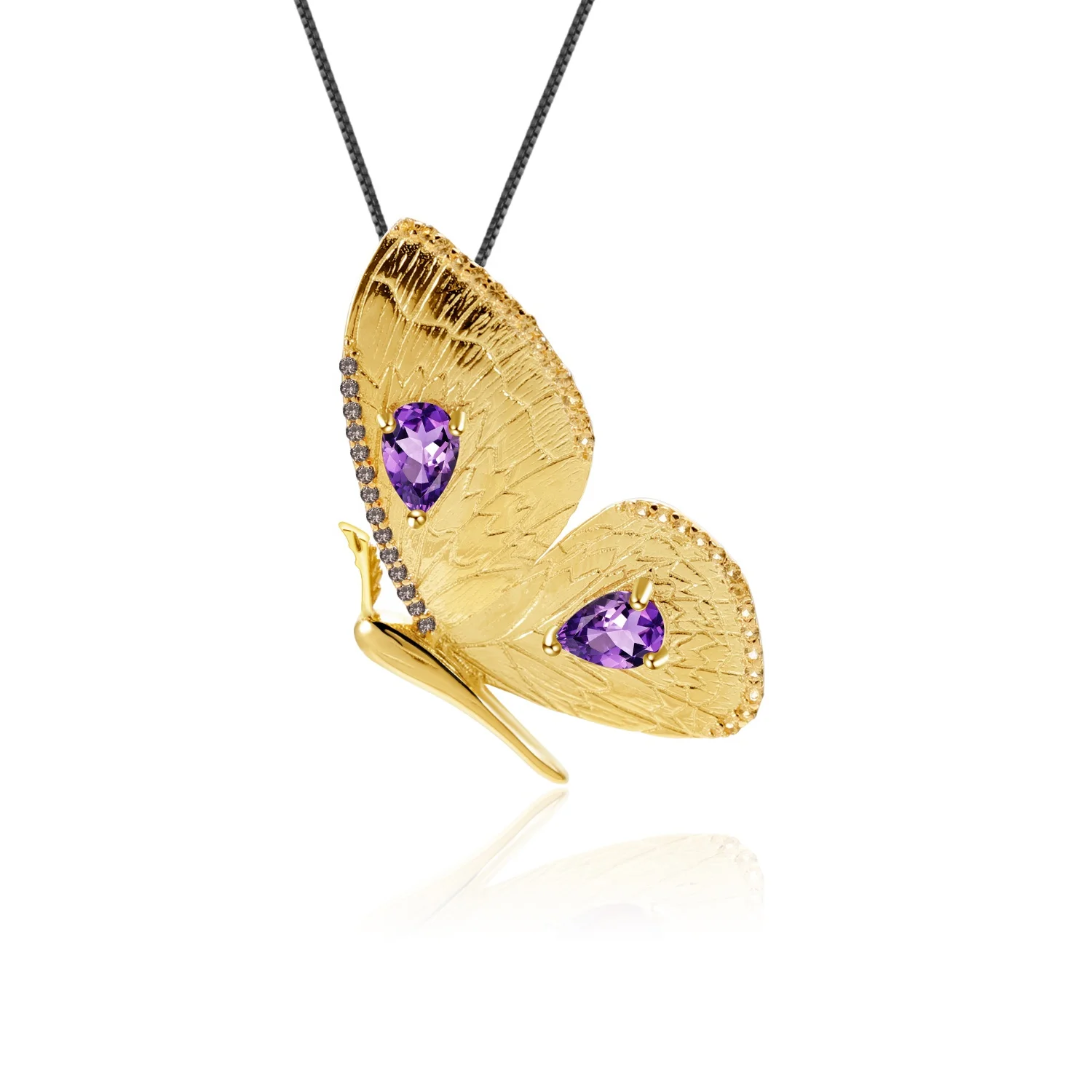 

Abiding Gold Helf Natural Amethyst 925 Sterling Silver Jewelry Butterfly Brooch Pendant Necklace Women