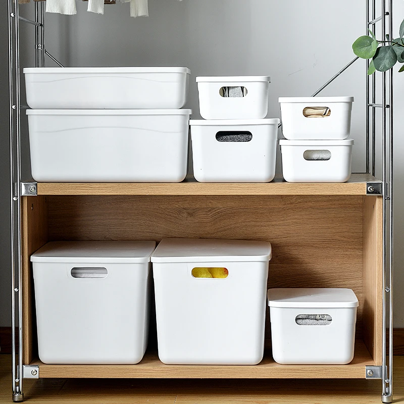 

Storage baskets with lids plastic storage boxes & bins for Living Room, Office, Bathroom, Bedroom and kitchen organization, White