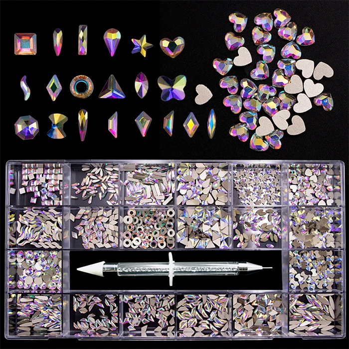 

Crystal AB Nail Diamond Rhinestone Aurora Glass Stone Manicure DIY Jewelry Boxes Nail Art Decoration Rhinestones Packs