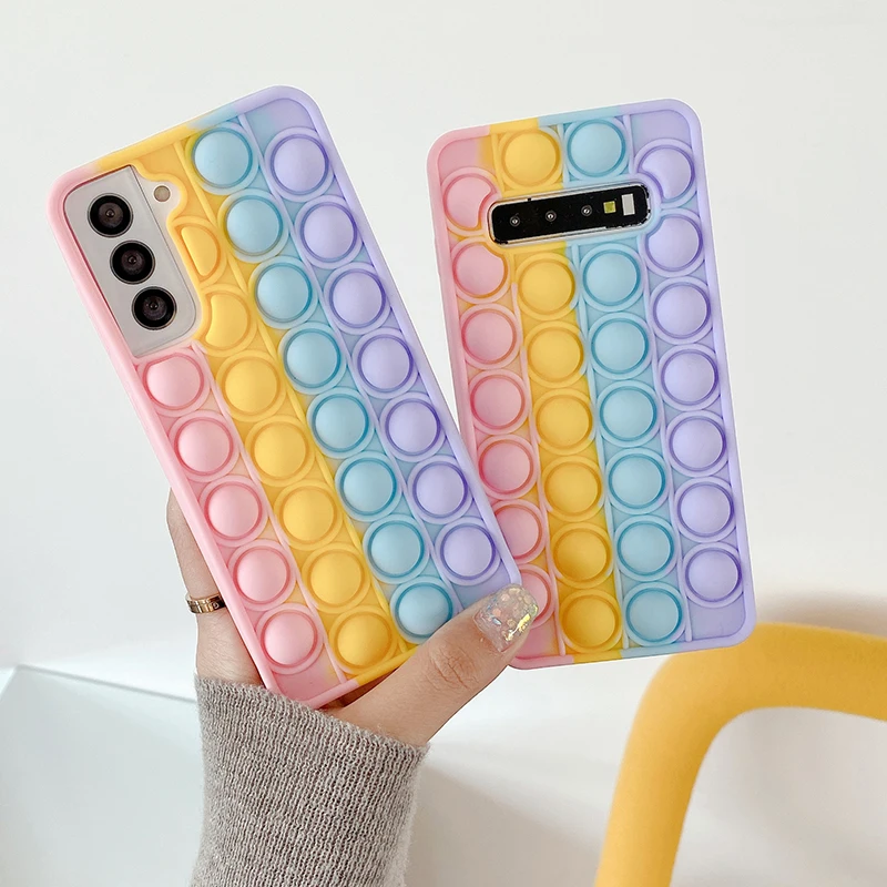 

Push It Relieve Stress Fidget Toy Bubble Phone Case For Samsung Note 20 Ultra 10 Pro 9 Plus S20 S10 Back Cover, As the picture