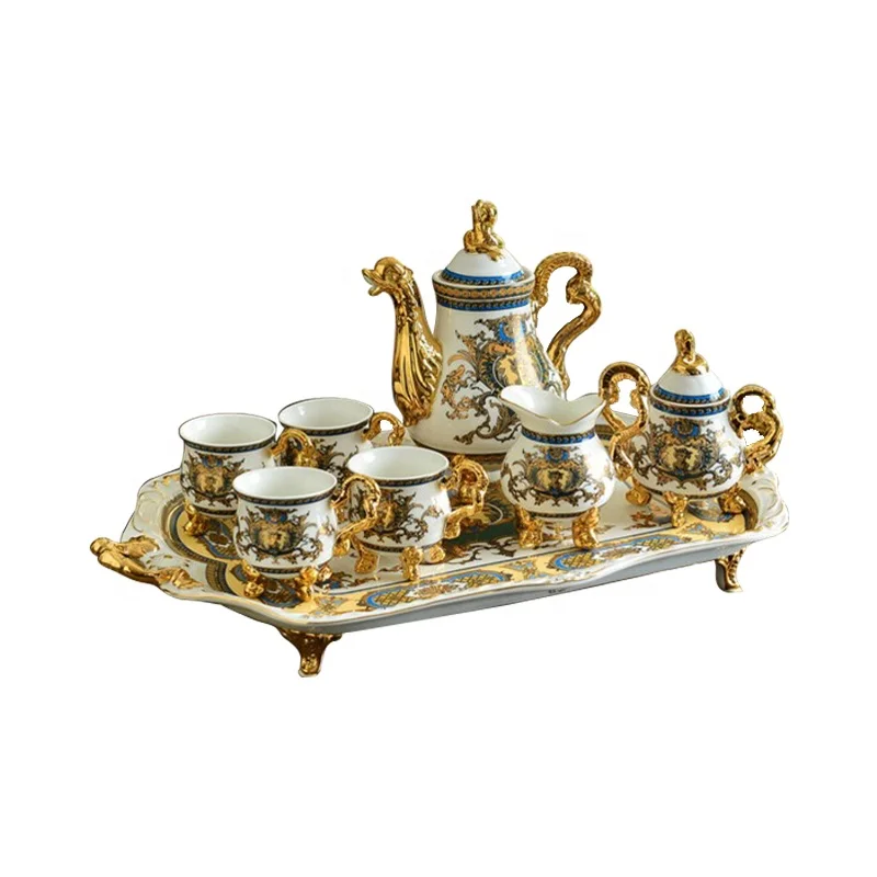 

Wholesale 15pcs Gothic Court Royal Home Decors Porcelain Gold Handle Coffee Tea Set