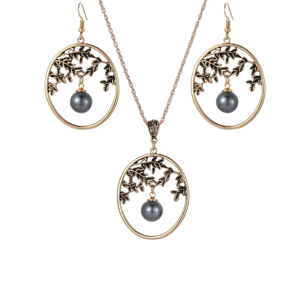 

Designer Earrings Vintage Zinc Alloy Pearl High End Elegant Wedding Jewelry Sets Necklace Women, Golden