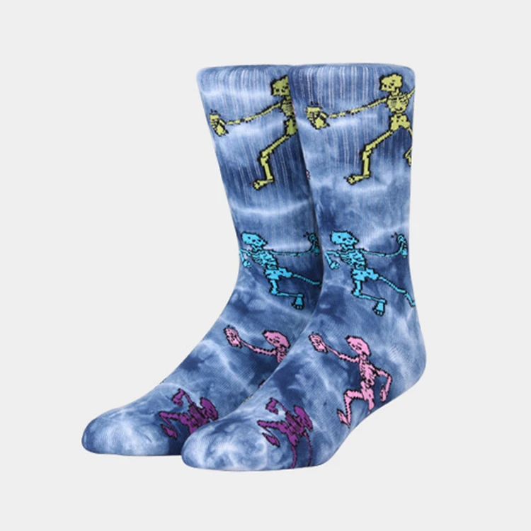 

All Season Novelty Fashion Mens Women Halloween Skeleton Tie Dye Socks with Terry
