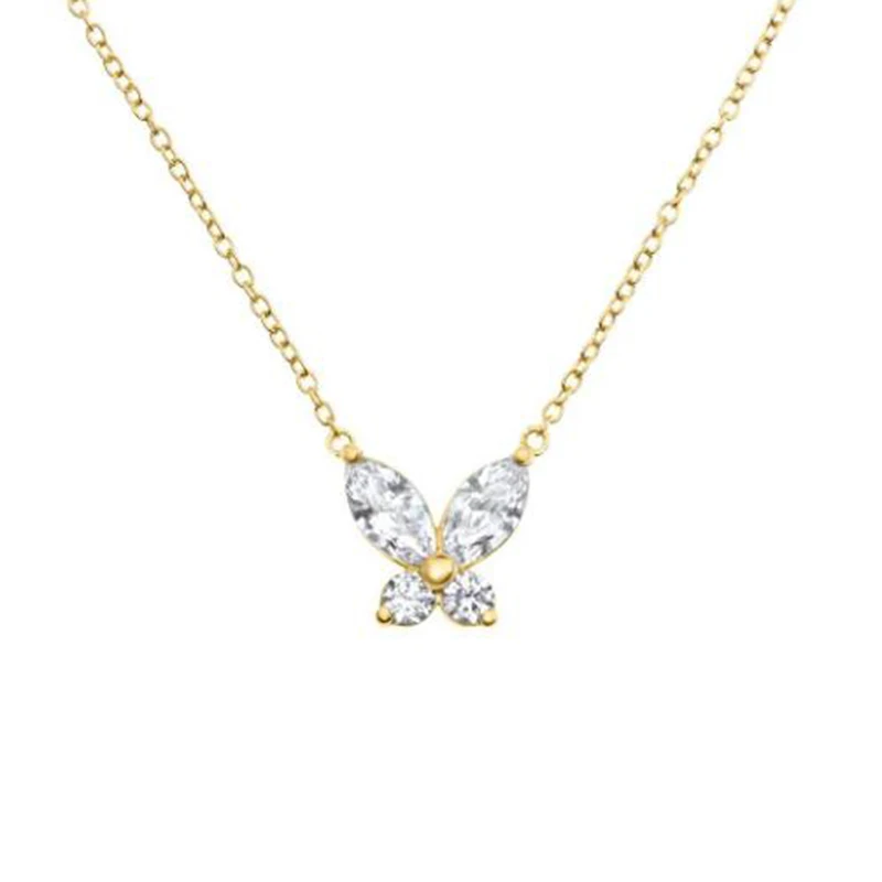 

ROXI romantic 925 sterling silver simple 18k gold butterfly diamond necklace gift for women, Gold/white