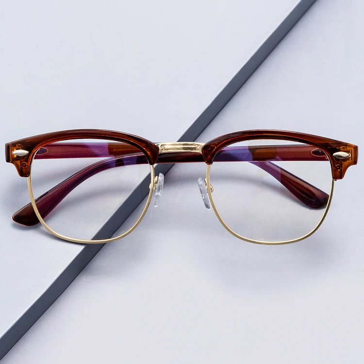 

3016 new arrival fashion classic square half frame anti blue light blcoking reading glasses eyeglasses for men women