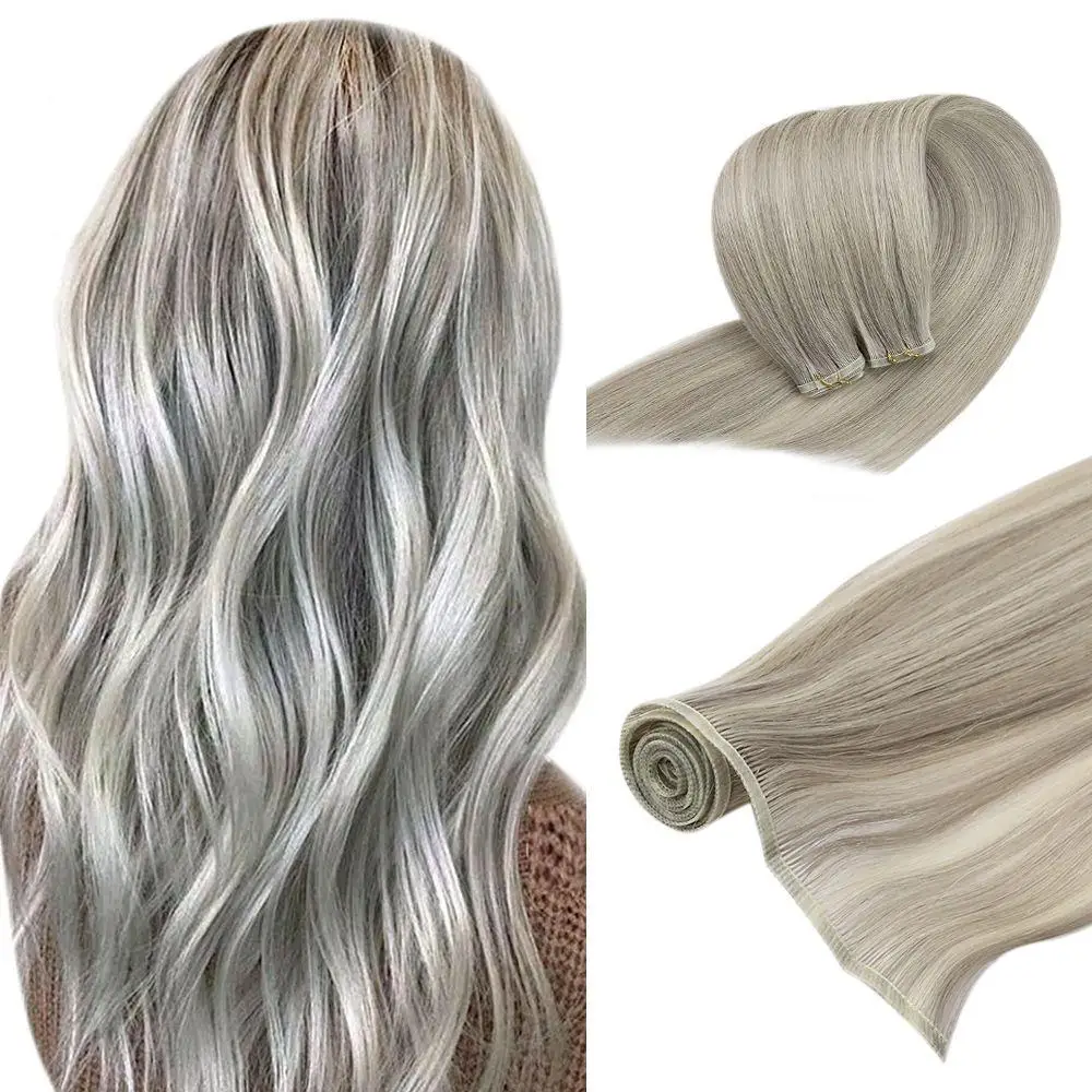 

Full Shine Grey Blonde Highlight #19A/60 Hair Bundles Virgin Human Hair Flat Silk Weft