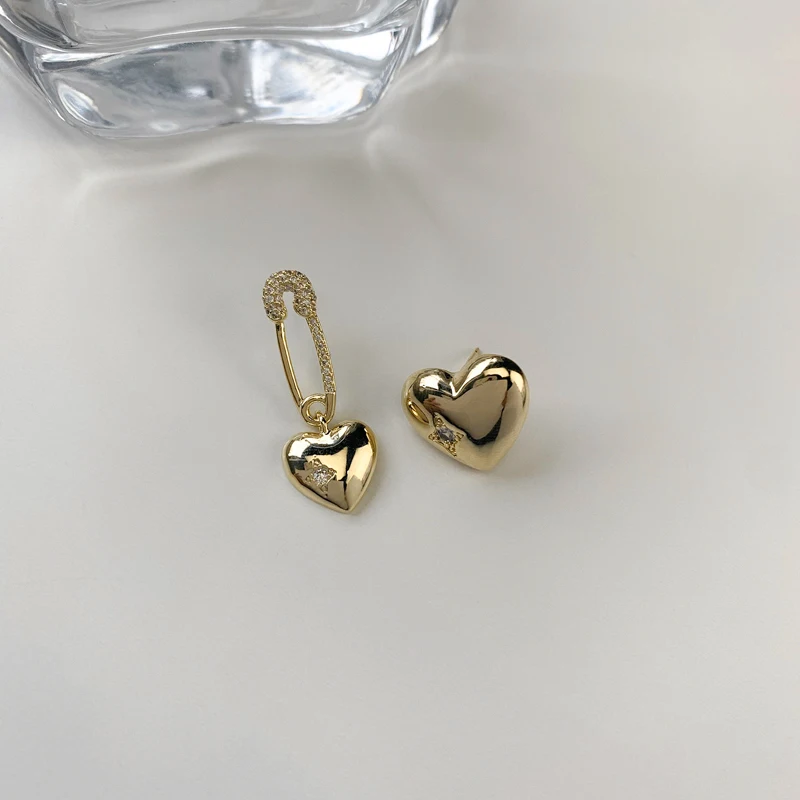 

Vershal Gold Plated Asymmetrical Love Heart Drop Stud Earrings For Women, Picture shows