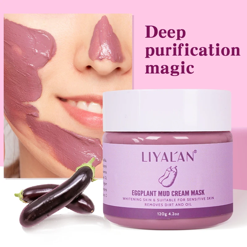 

Korean Vegan Pores Clean Exfoliating Whitening Mud Face & Body Mask Organic Kaolin Eggplant Purple Clay Facial Mask, Green tea