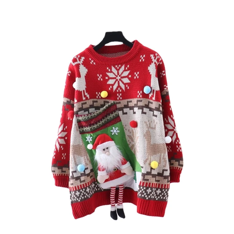 

2021 Winter Loose Knit Girl Christmas Plus Size Women Sweaters, Picture