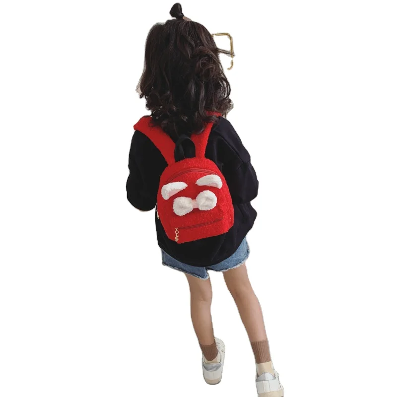 

Style New Design Lambwool Bag Bow Girls Backpacks Cute Kids Plush Bag Japan and Korea Winter