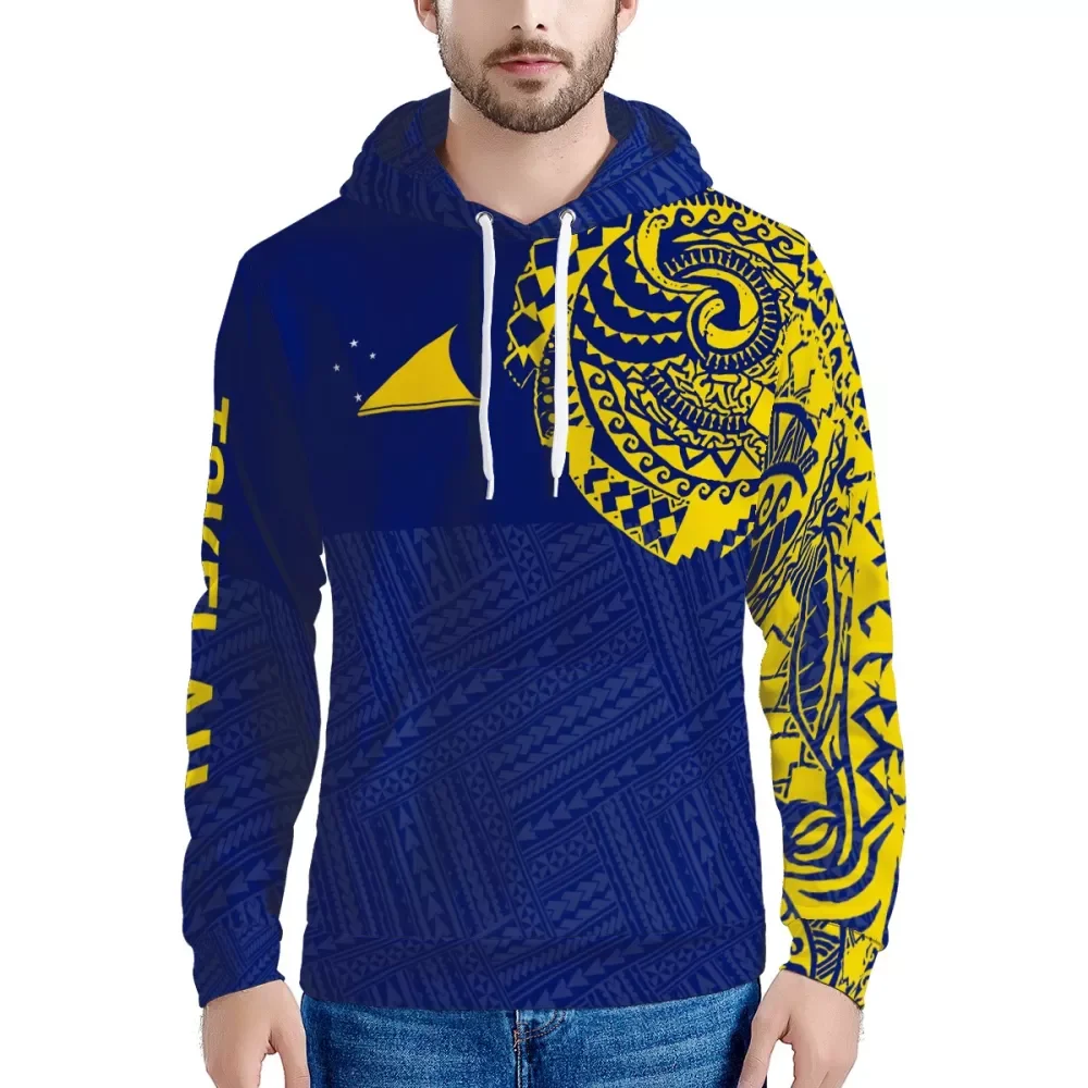 

New Stylish Men's Hoodies Custom Blue Polynesian Tokelau Tribal Designer Sweater Boy Casual Oversized Hoodies Sweater, Customized color