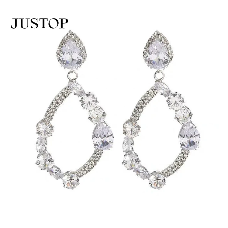 

JUSTOP Statement Trendy S925 Silver Luxury Custom Designer 2022 U Shaped Beaded aaaaaCZ Baguette Stud Earrings