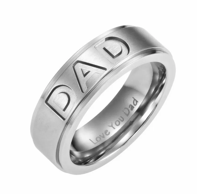 

HOVANCI Father Day Gift Titanium steel Letter Love You Dad Engraved Men Rings for happy fathers day men jewelry, Steel color