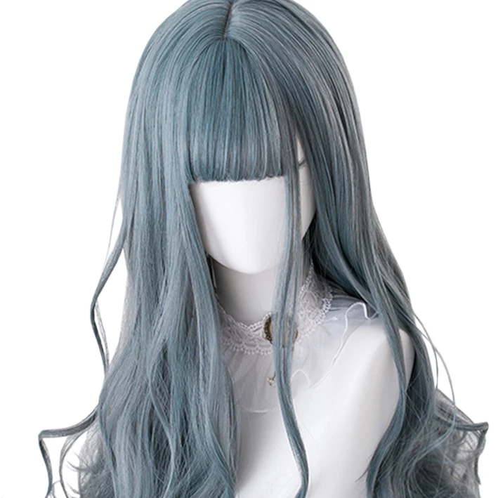 

Long Curly Gray Blue Hair 24 INCH Cute Harajuku Princess Lolita Sweet High Temperature Silk Cosplay Party COS Wig, Pic showed