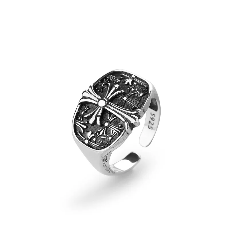 

Daidan Rings Jewelry Women Sterling Silver Vintage Band Large Cross Punk Adjustable Mens Rings
