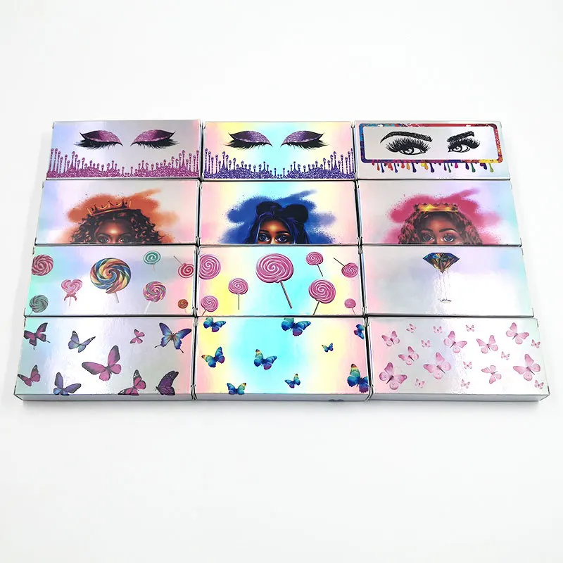 

High Quality Custom Logo Holographic Lashes Packaging Box Paper Eyelashes Case, Clear box with colorful card