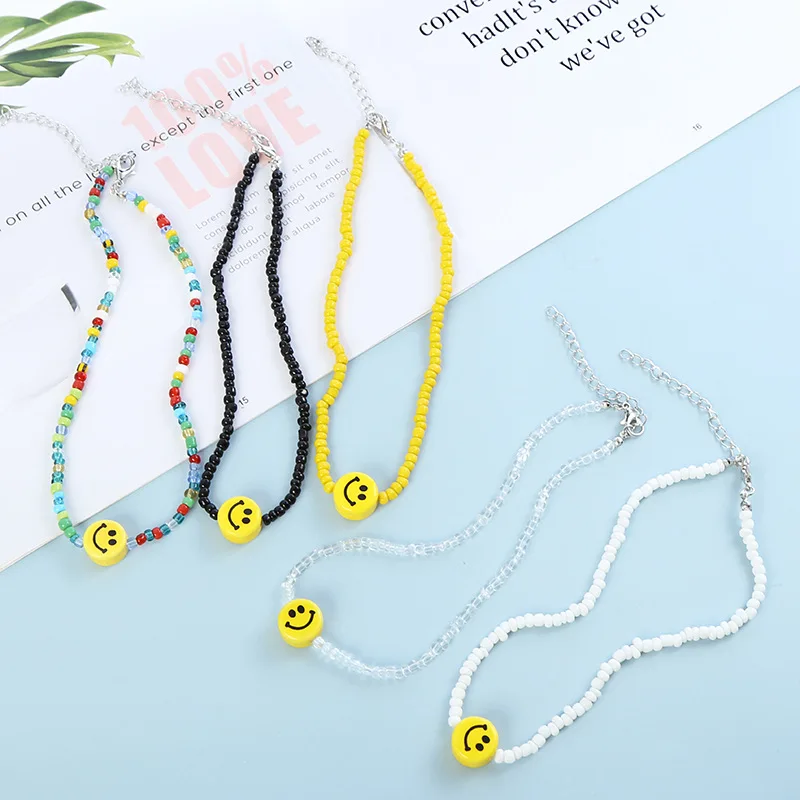 

Wholesale Fashion Colourful Smiling Face Necklace Summer Bead Necklace For Women