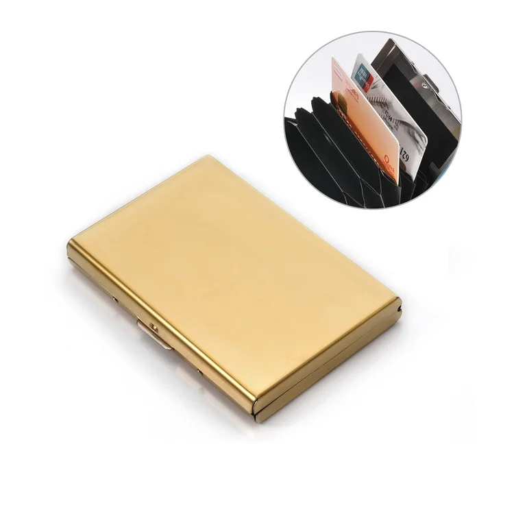 

hot sale Rfid blocking protects metal wallet anodized gold color aluminum blocking credit card holder