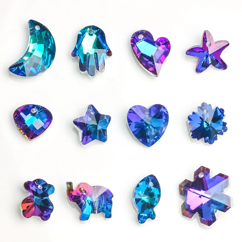 

Blue Multi-Shape Charm Pendant Glass Beads For DIY Making Heart Butterfly Earring Handmade Necklace Jewelry Supplies 20pcs/bag