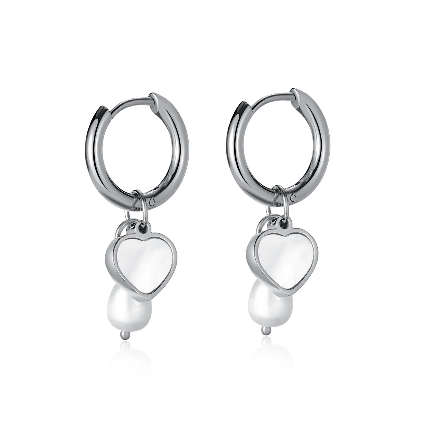 

New product titanium steel light luxury vegetarian ring earpiece freshwater pearl love earrings female