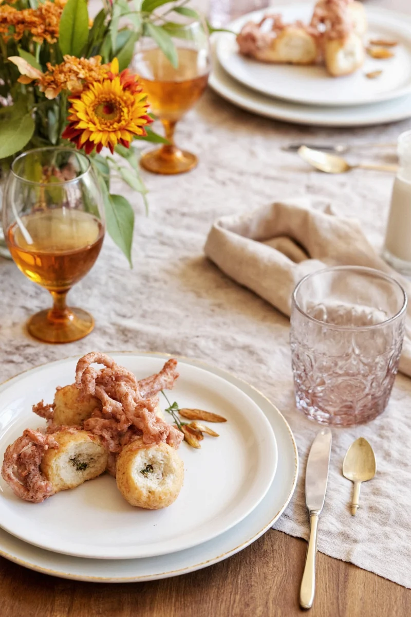 Wooden centerpieces made from tree slices with fall decorations