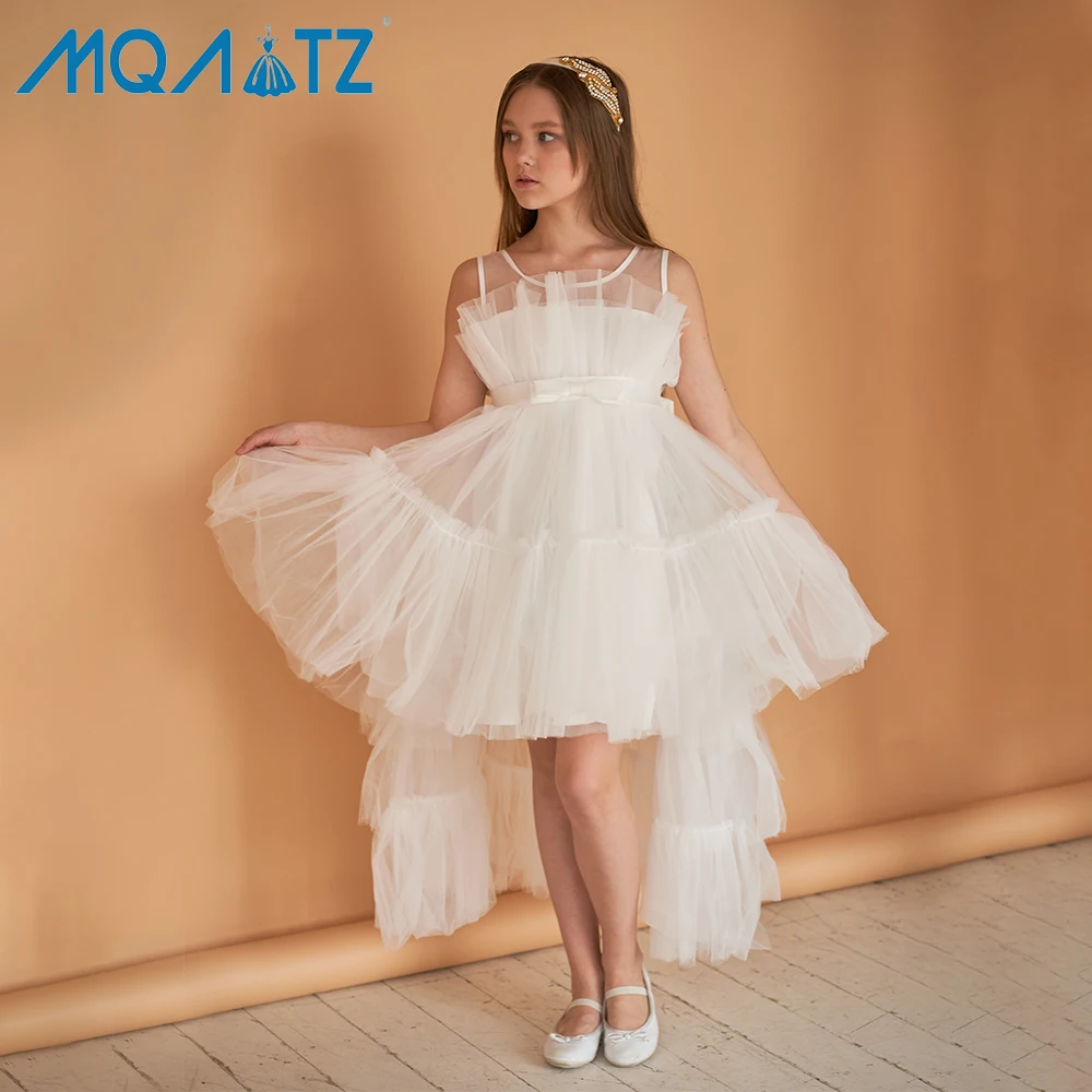 

MQATZ Big Bow Sequins European Style Children Wedding Princess Dress Kids Girl Long Tail Evening Gowns