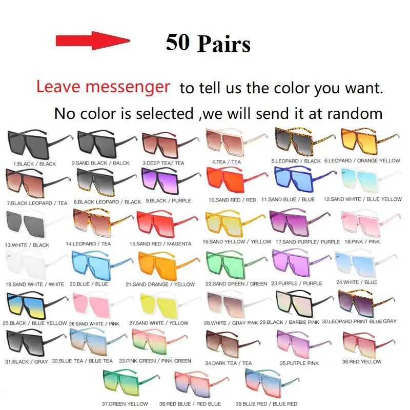 

20201 Big PC Frame UV Sunglasses Fashion Square Oversized Glasses, 39 colors